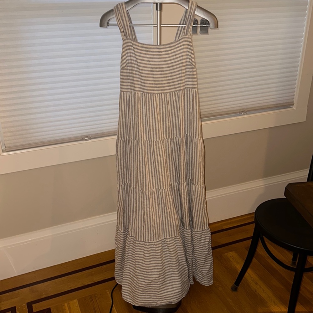Madewell maxi dress gray and white stripes